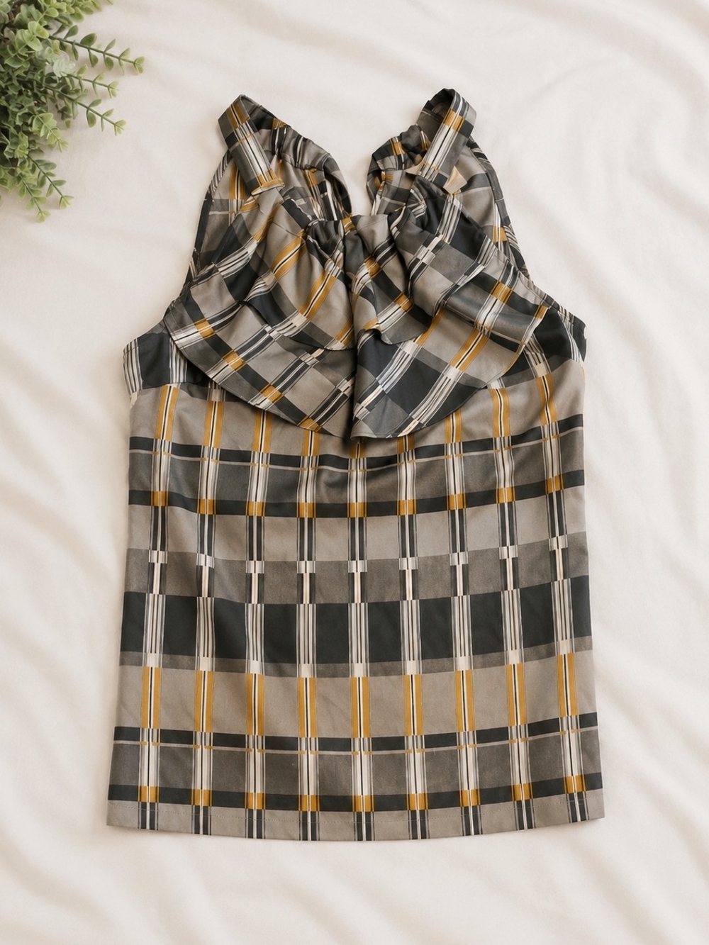 Banana Republic Factory Plaid Colorblock Feminine Ruffle Halter Cami Size XSP - Picture 2 of 7